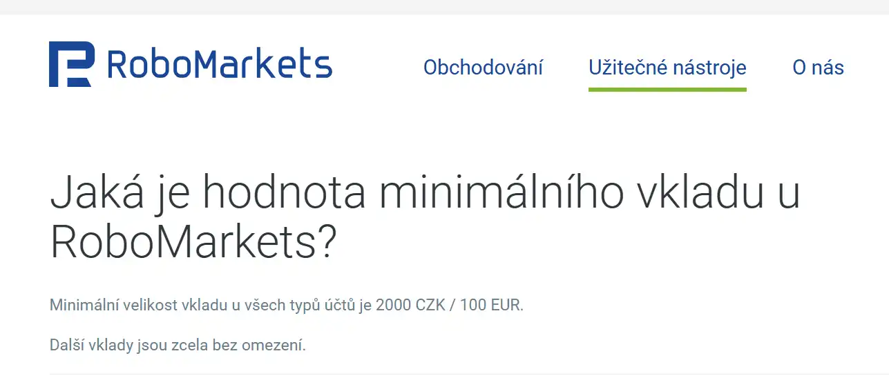 Minimálny vklad RoboMarkets